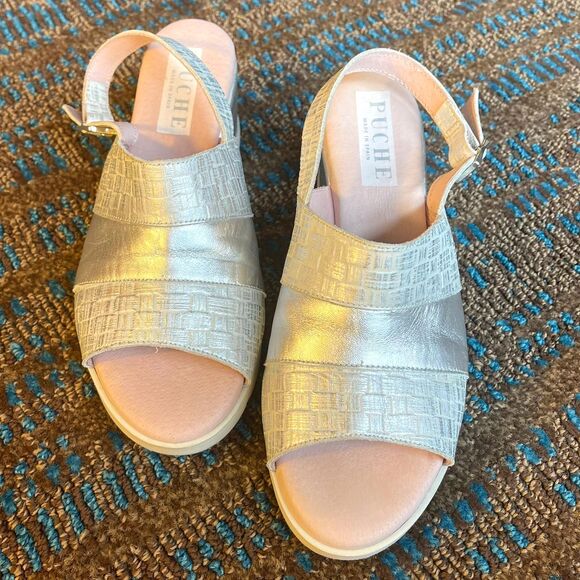 PUCHE Shoes - PUCHE - Made In Spain Women's Heel Shoes Wedge Silver Pink Sandal Size 38 / US 6